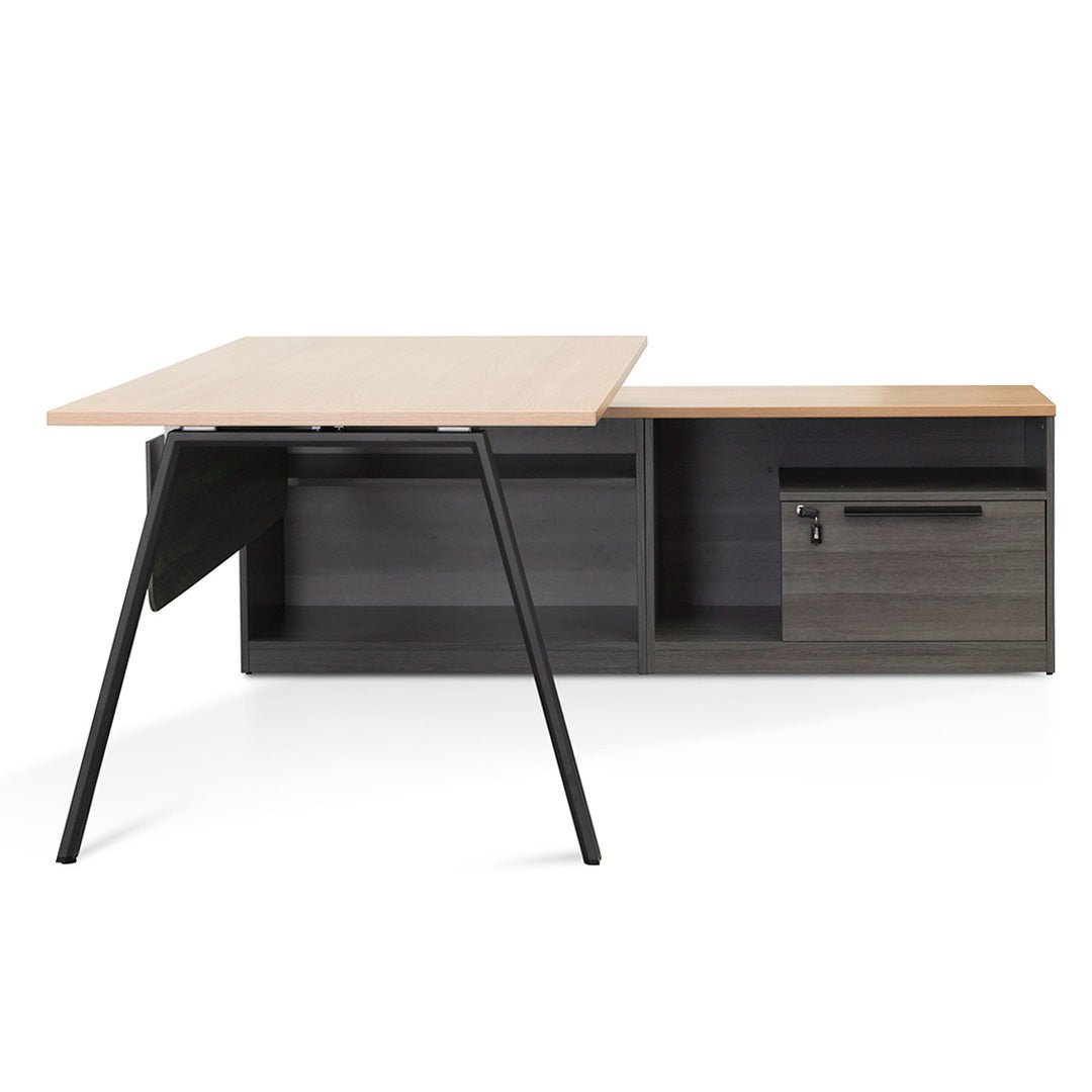 Cuevas 1.8m Right Return Office Desk - Black with Natural Top - Image 3