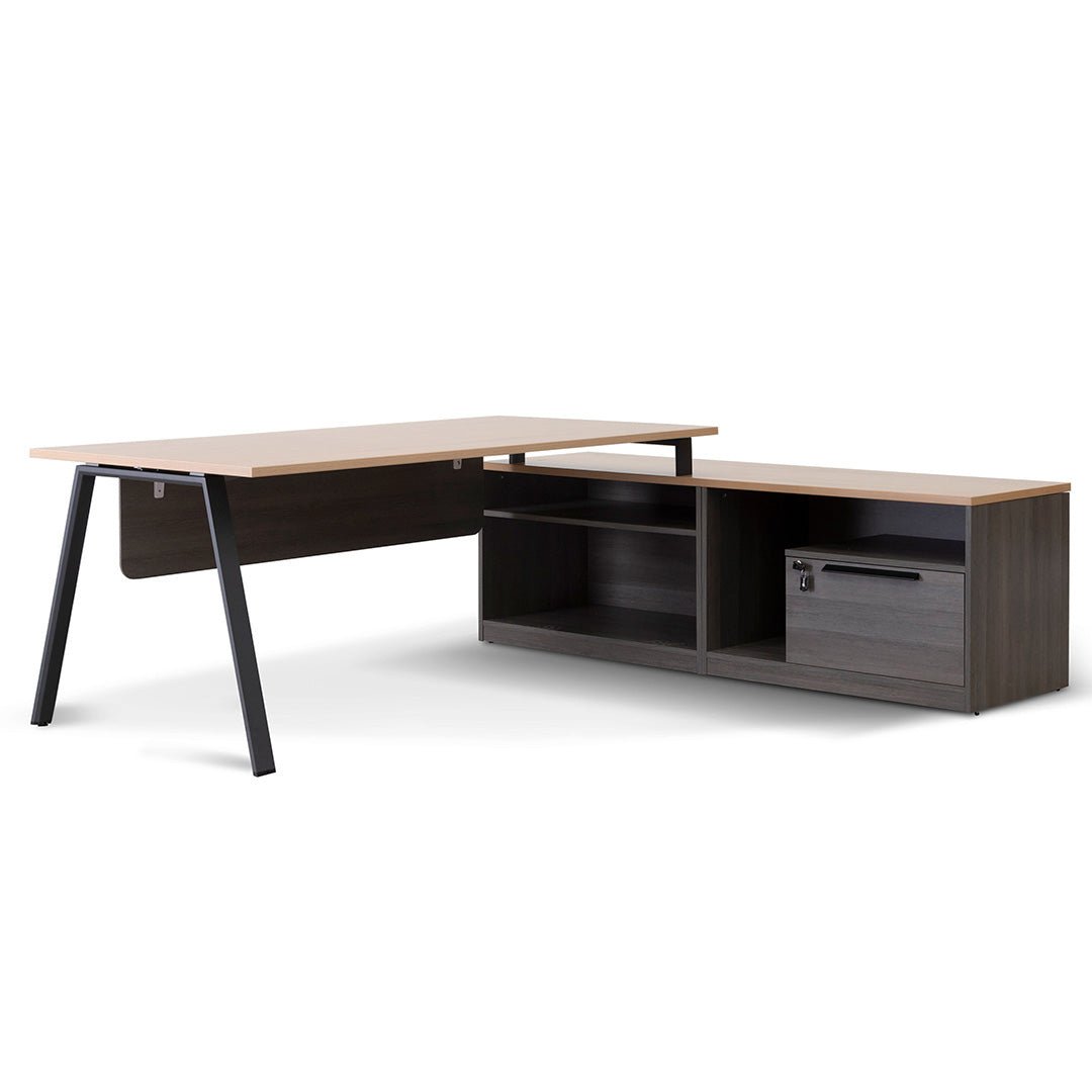 Cuevas 1.8m Right Return Office Desk - Black with Natural Top - Image 2