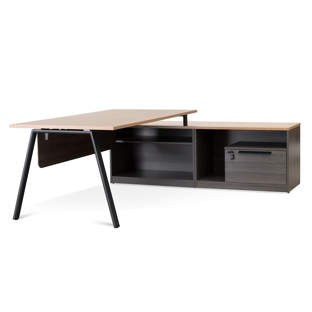Cuevas 1.8m Right Return Office Desk - Black with Natural Top - Image 4