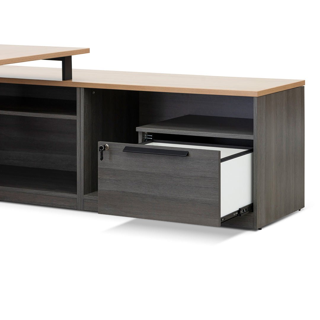 Cuevas 1.8m Right Return Office Desk - Black with Natural Top - Image 7