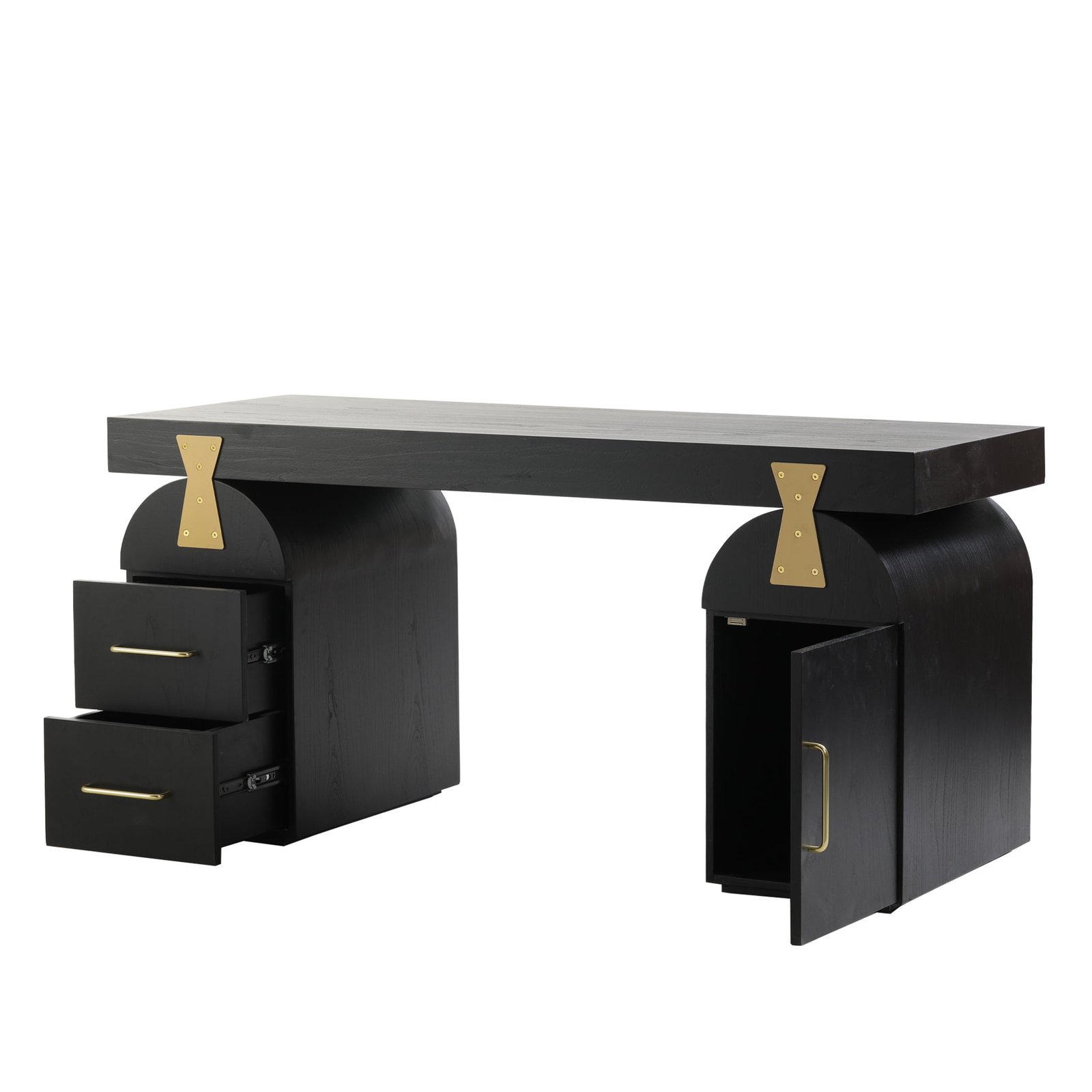 Junon 1.55m New Elm Home Office Desk - Full Black - Image 3