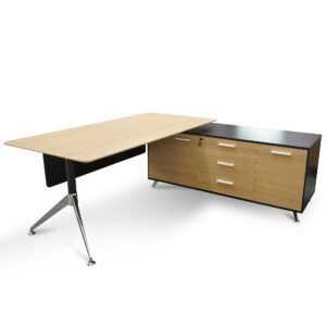Excel 1.95m Executive Desk Right Return - Black Frame with Natural Top and Drawers