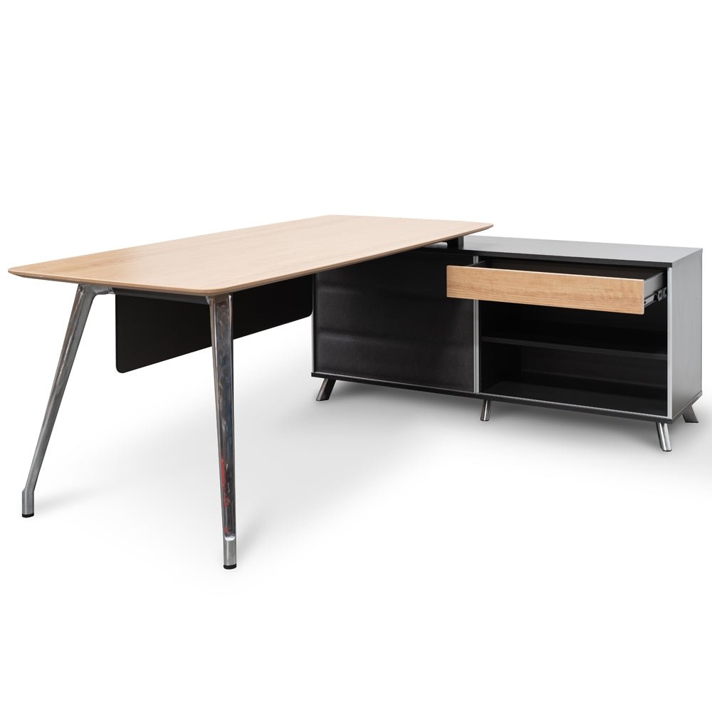 Hayes 2m Right Return Office Desk - Natural - Black - Image 2
