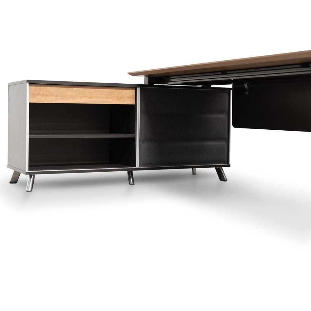 Hayes 2m Left Return Office Desk - Natural - Black - Image 3