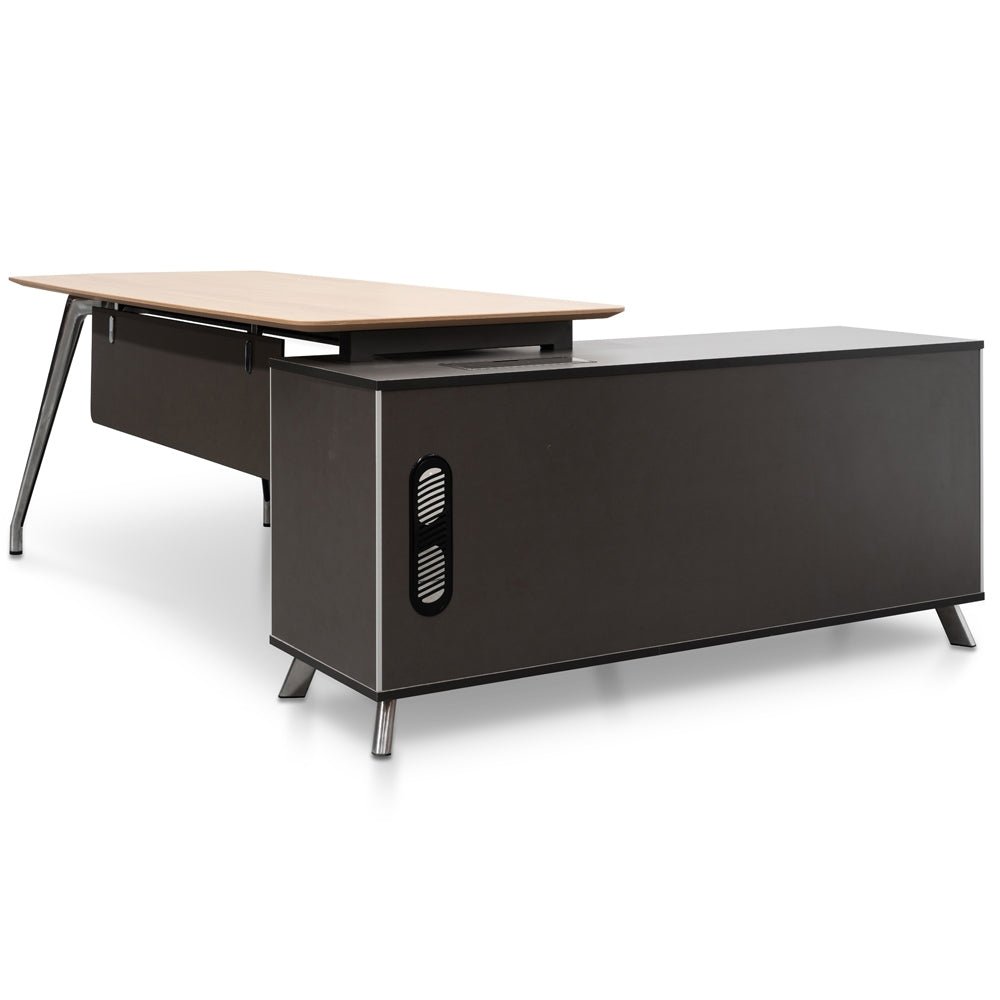 Hayes 2m Left Return Office Desk - Natural - Black - Image 9