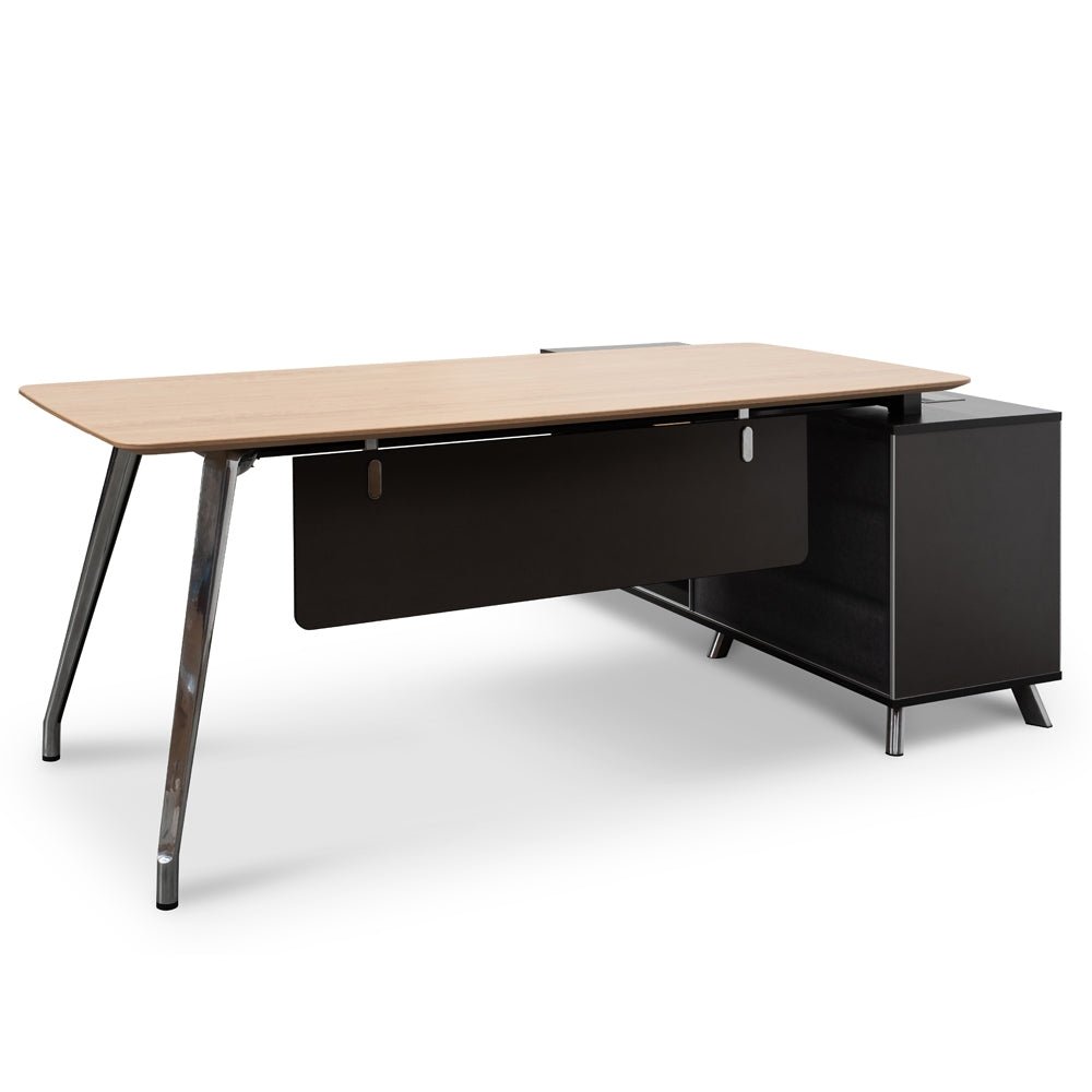Hayes 2m Left Return Office Desk - Natural - Black - Image 5