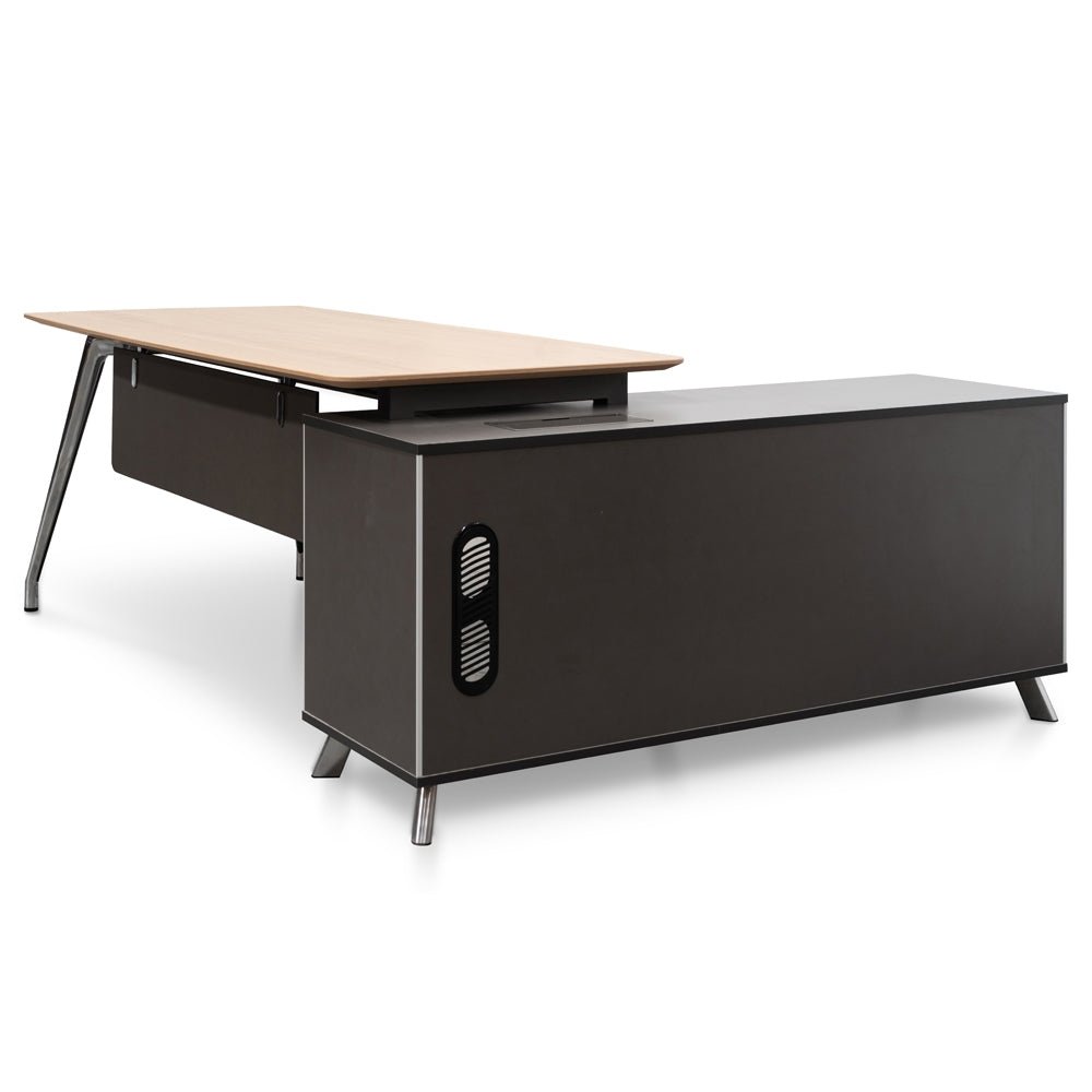 Hayes 2m Left Return Office Desk - Natural - Black - Image 8